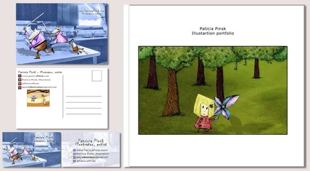 My promotional package: postcards (front and back), business cards (front and back) and portfolio  © Patricia Pinsk