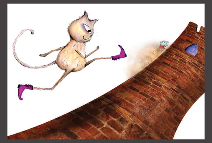 (2) Puss 'n boots series   (1 page spread) ~~ Medium: Watercolour, ink, digital photo-collage ~~ © Patricia Pinsk