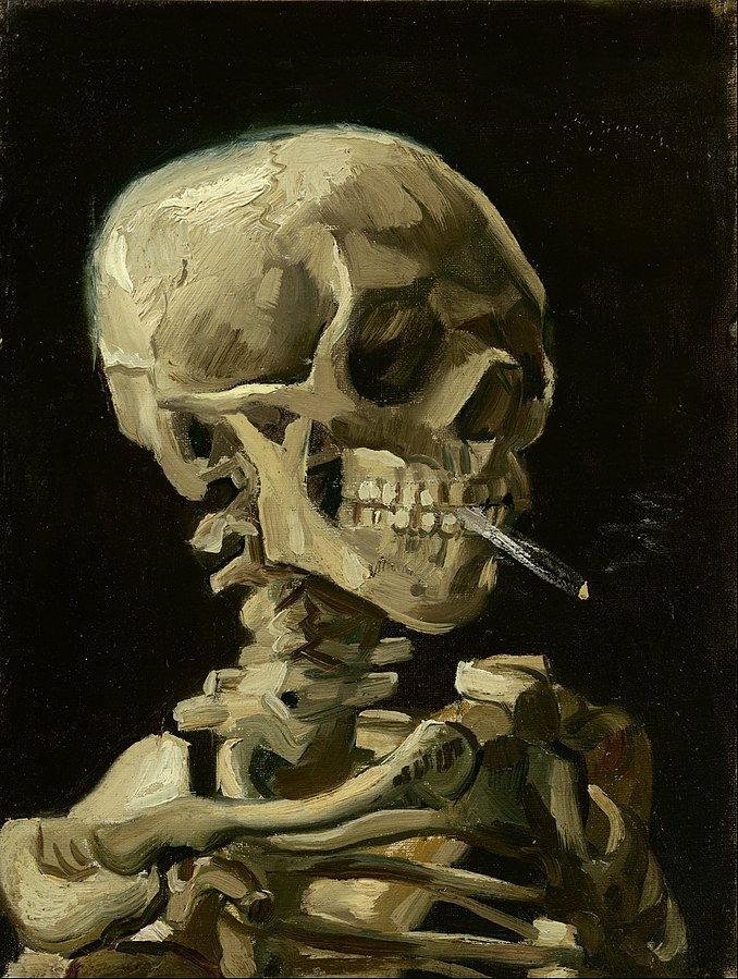 Skull of a Skeleton with Burning Cigarette by Vincent van Gogh, Wikepedia Commons